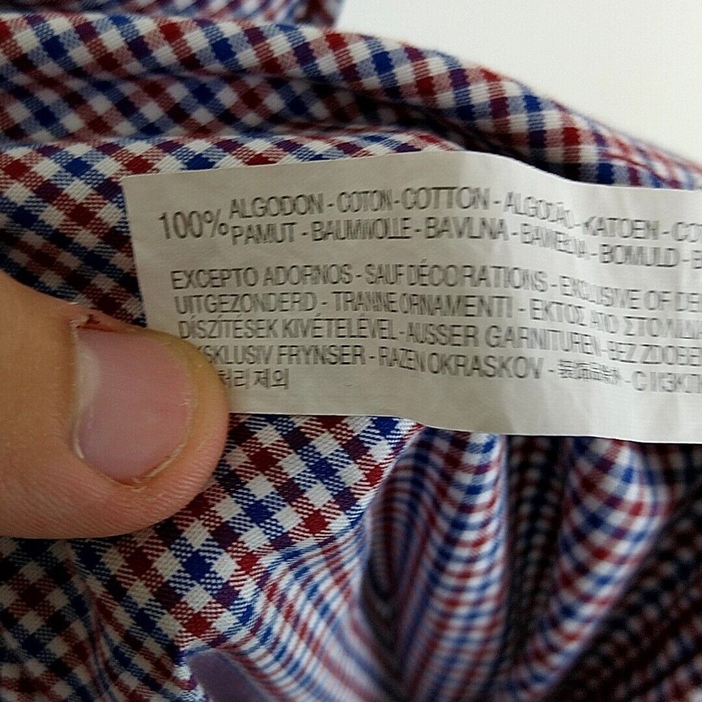 Zara Mens XXL Shirt Slim Fit Blue Red Checked Button Front Casual Dress Long Slv - Picture 9 of 9